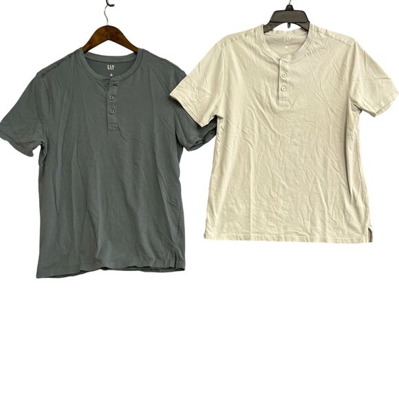 Gap 2-Pack  Men's Size S Henley T-Shirts Gray & White 100% Cotton - Picture 1 of 5